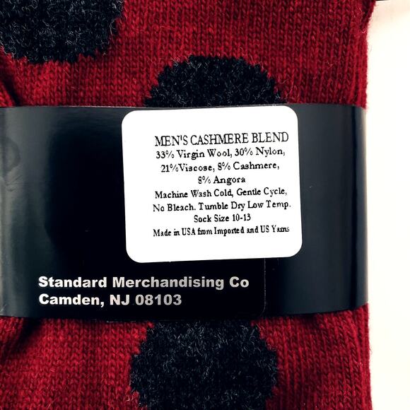 B.ella Red Black Dot Socks Mens Wool Cashmere Blend Crew Warm Dress Sz 10-13 - Picture 3 of 4